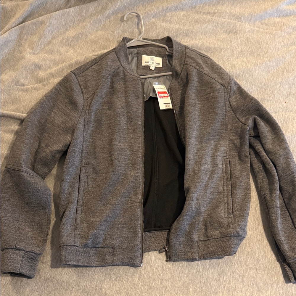 Gray  Soft-Cloth Zip-Up Jacket